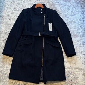 Cole Haan Navy Wool Coat with Belt